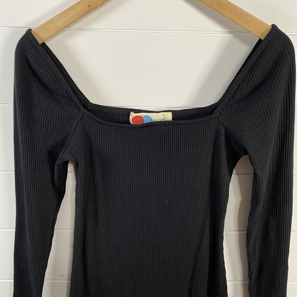 Free People FP Beach Women's Black Ribbed Bodycon Long Sleeve‎ Mini Dress Sz M